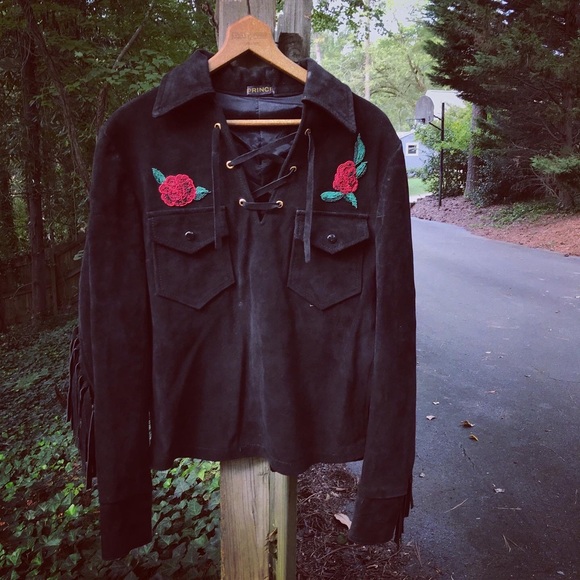 Vintage Prince Suede Embroidered Western Style Fringe Cowboy Jacket - Picture 12 of 16
